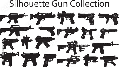 Flat Black Silhouette Gun Collection Vector Art Bundle