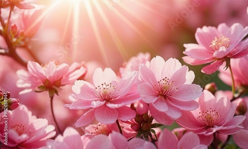 Pink flowers in the garden under the summer sun