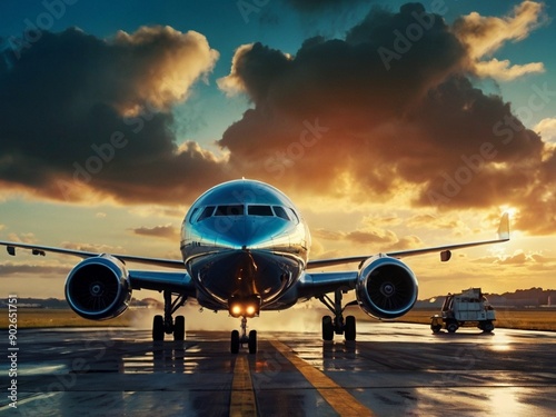 airplane at sunset