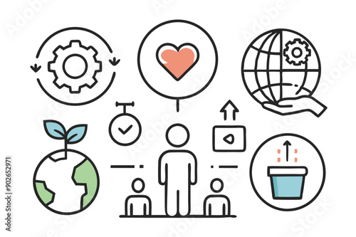  corporate social responsibility editable stroke outline icon set Vector illustration on white background.