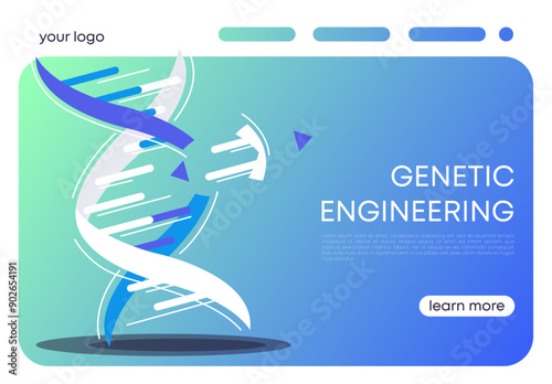 Vector illustration of web banner for DNA structure genetic engineering website, DNA structure particle separated
