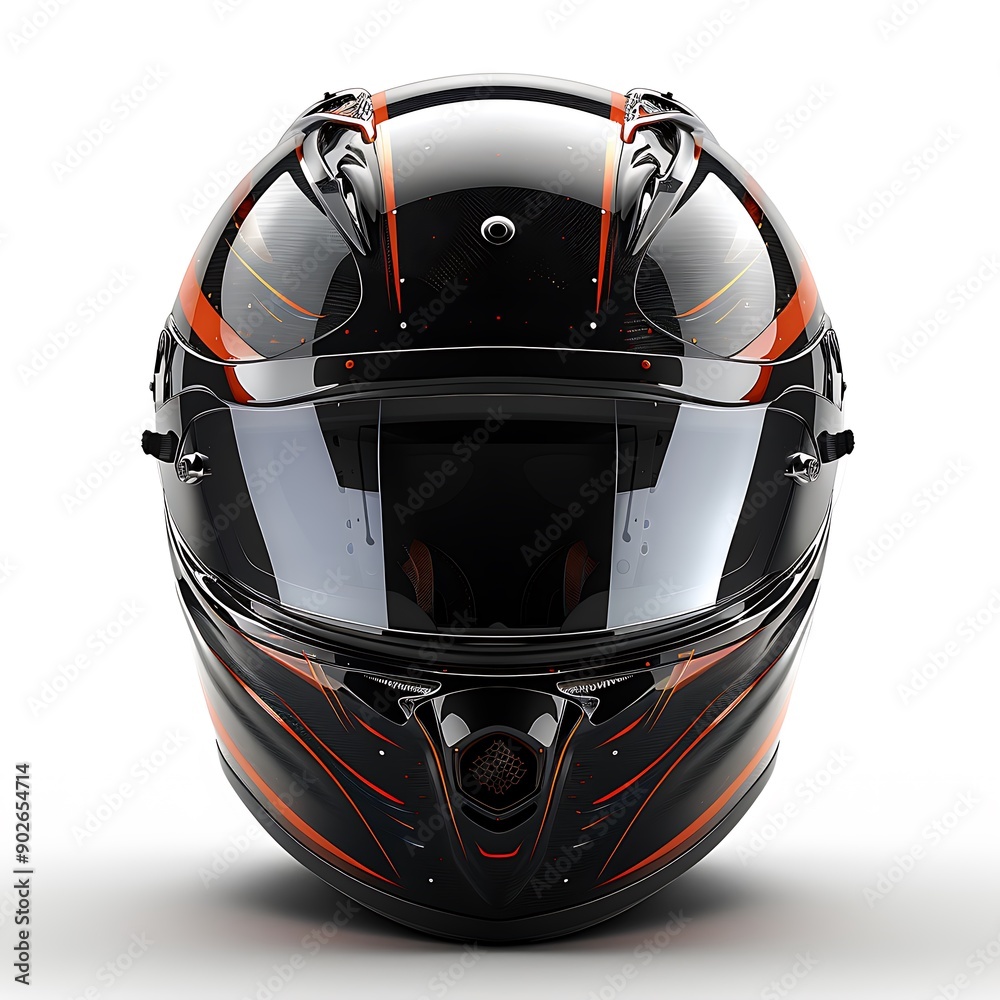 Black and Orange Motorcycle Helmet with Visor Black and Orange Motorcycle Helmet with Visor