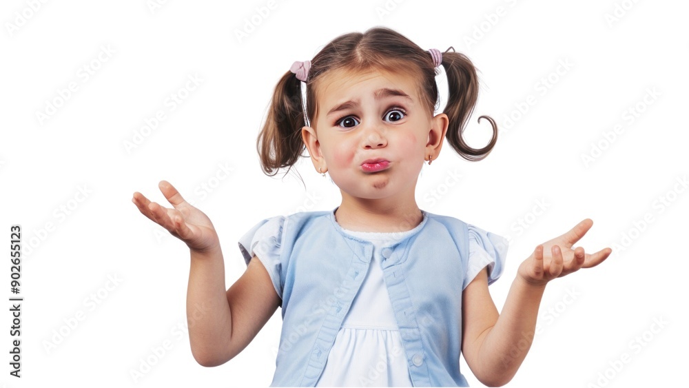 Girl with pigtails shrugging and looking puzzled Girl with pigtails shrugging and looking puzzled