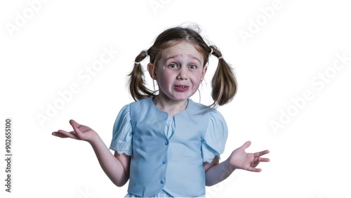 Confused girl with pigtails gesturing