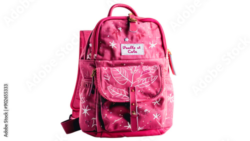 Pink backpack with leaf design
