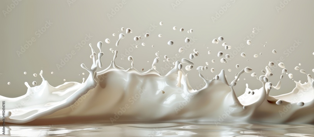 Dynamic Splash of White Liquid Captured in Mid-Air Against a Neutral Background Dynamic Splash of White Liquid Captured in Mid-Air Against a Neutral Background