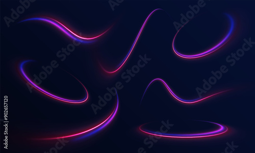 Light arc in neon colors, in the form of a turn and a zigzag. Creative vector illustration of flying cosmic meteor, planetoid, comet, fireball isolated on transparent background.