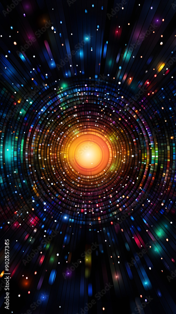 Fototapeta premium Digital black background colorful starlight stage abstract graphic poster background