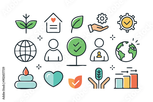  corporate social responsibility editable stroke outline icon set Vector illustration on white background.