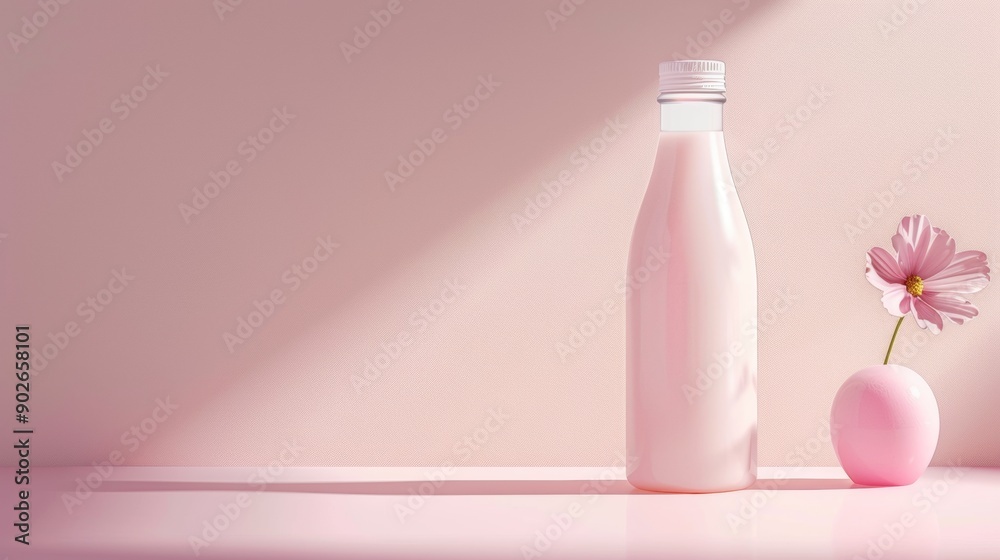 Minimalist pink bottle and flower arrangement Minimalist pink bottle and flower arrangement