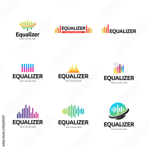 Set of Colorful music bars visualization vector graphic design template.