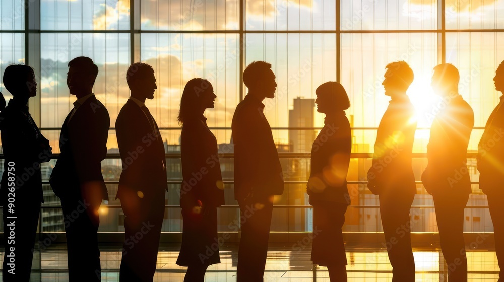 A group of people are lined up in a building A group of people are lined up in a building