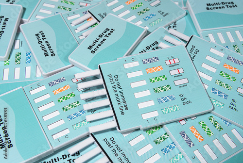 Urine drug screen test panels close up