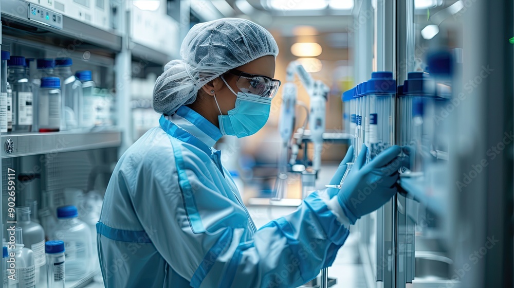 Scientist in a cleanroom, handling samples, Scientist in a cleanroom, handling samples,