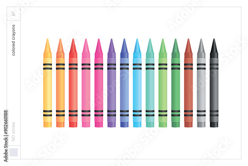 Colored crayons. Vector illustration. NO stroke.