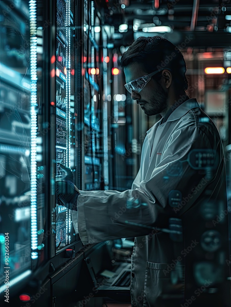Scientist in a cyber lab, studying security, Scientist in a cyber lab, studying security,