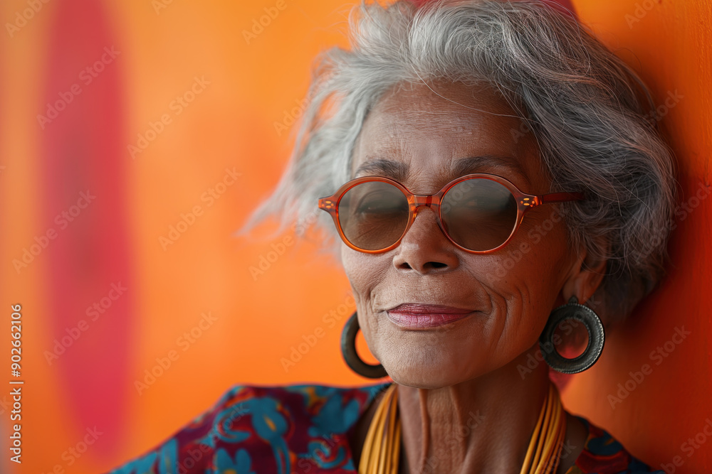 Schwarze Seniorin mit Sonnenbrille