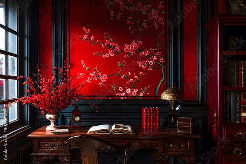 Intérieur avec décoration orientale rouge photo