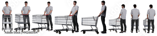 3D render : male character with shopping cart, PNG transparent for graphic resource,