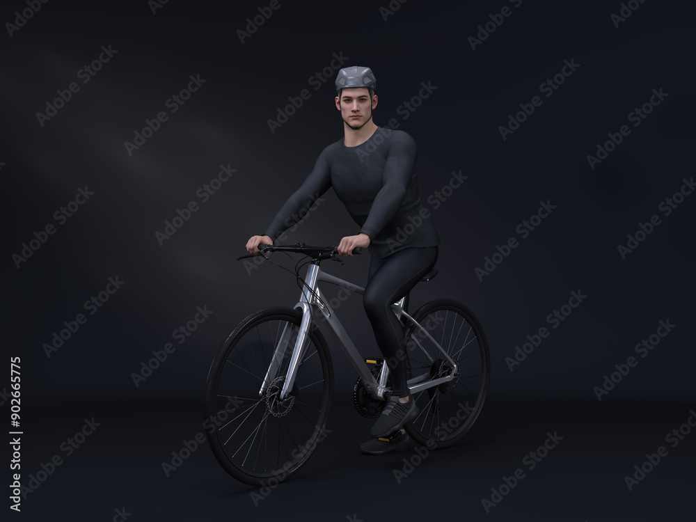 Naklejka premium 3D render : the portrait of a male character with a bicycle with the studio background 