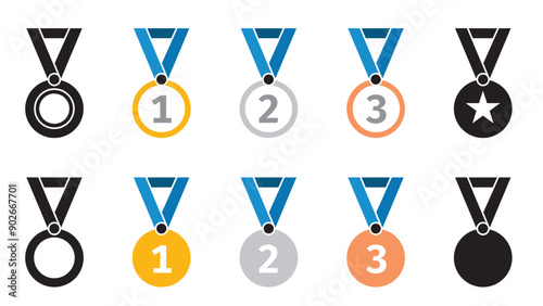 Vector set of bronze, silver, and gold medals