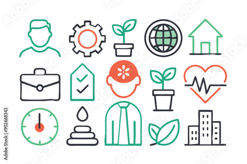  corporate social responsibility editable stroke outline icon set Vector illustration on white background.