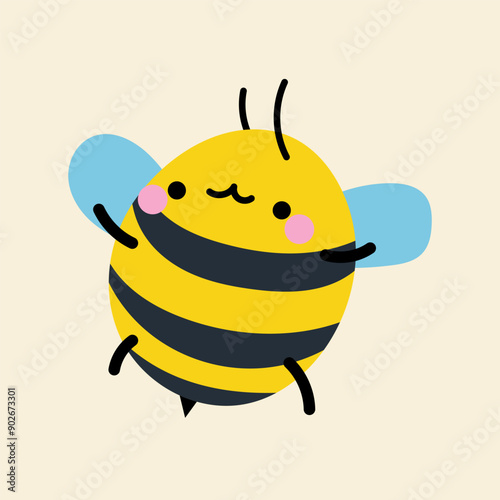 Cute kawaii bee in cartoon, flat, doodle, simple style. Design element for posters, postcards, greeting cards, wallpapers, children's clothes, fabrics, t-shirts, logos