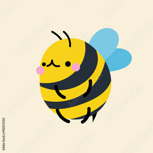 Cute kawaii bee in cartoon, flat, doodle, simple style. Design element for posters, postcards, greeting cards, wallpapers, children's clothes, fabrics, t-shirts, logos