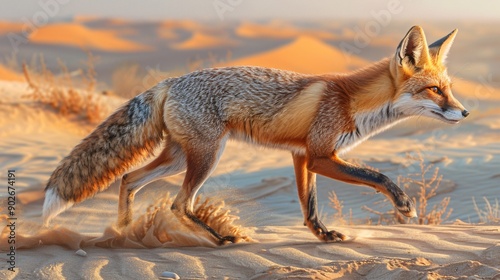 Red Fox Running Through Desert Dunes