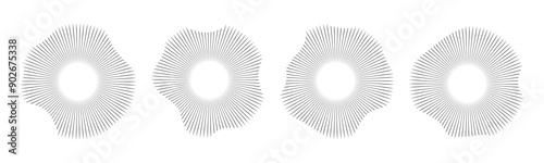 Radial sound wave concentric audio rhythm line dynamic set. Radial signal or vibration elements. Depicting audio music
