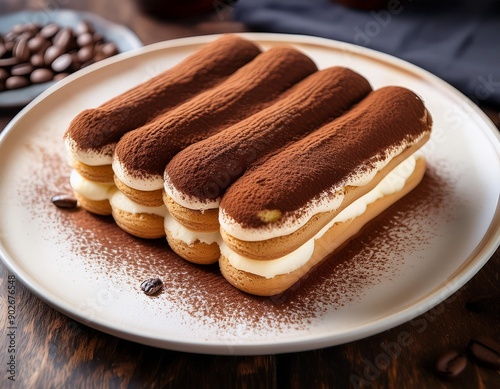 An indulgent Italian tiramisu with layers of coffee-soaked ladyfingers and mascarpone - italian dessert photo