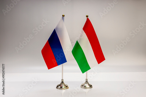 Canvastavla National flags of Russia and Hungary on a light background