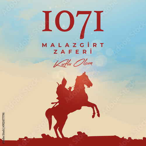 1071 August 26, Malazgirt Zaferi Kutlu Olsun. (Happy Malazgirt Victory) Greeting card, banner, social media template, banner vector illustration.