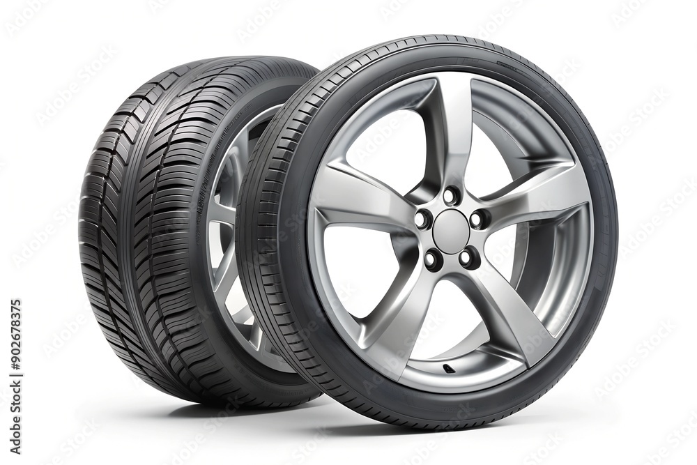 Obraz premium car tire and wheel, aluminum wheel, isolate on white background.