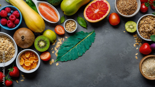 Wallpaper Mural A Diverse Array of Fresh Fruits, Vegetables, and Nuts on Dark Background, Emphasizing Clean Eating and Healthy Lifestyle Torontodigital.ca