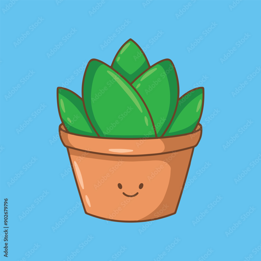illustration art cute plant on the pot sticker vector design