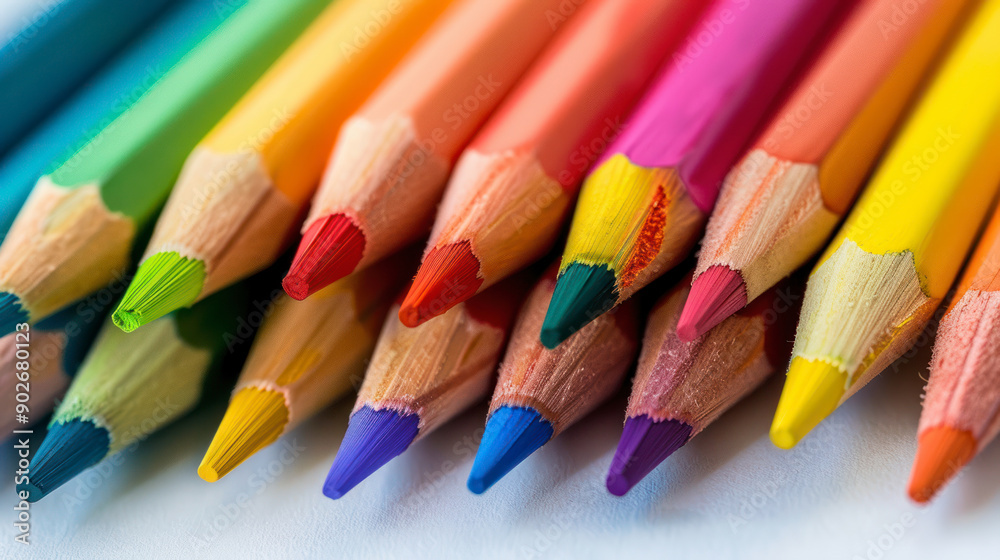 Colorful pencils in a row on white background Colorful pencils in a row on white background