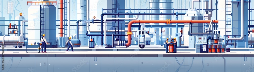 Industrial complex with workers and machinery. Industrial complex with workers and machinery.