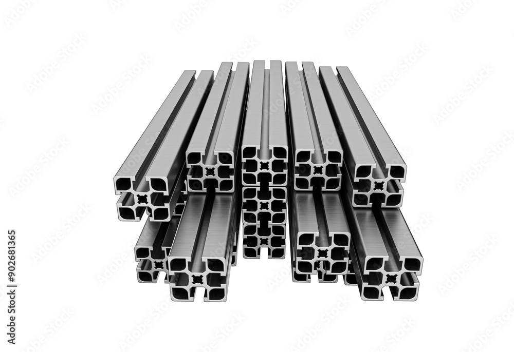 Sleek Grey Extruded Aluminum Profiles Set For Doors And Windows Making Concept 3d Illustration Sleek Grey Extruded Aluminum Profiles Set For Doors And Windows Making Concept 3d Illustration