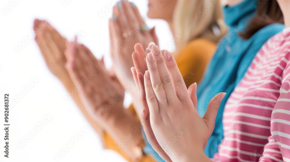 Fototapeta premium Close-up of students clapping hands after a teacher's inspiring lecture, showing appreciation isolated white background