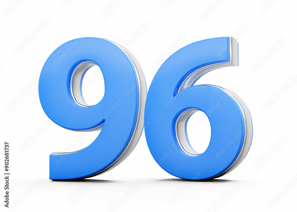 3D Number 96 Ninety Six Made Of Blue Body With Silver Outline On White Background 3D Illustration 3D Number 96 Ninety Six Made Of Blue Body With Silver Outline On White Background 3D Illustration