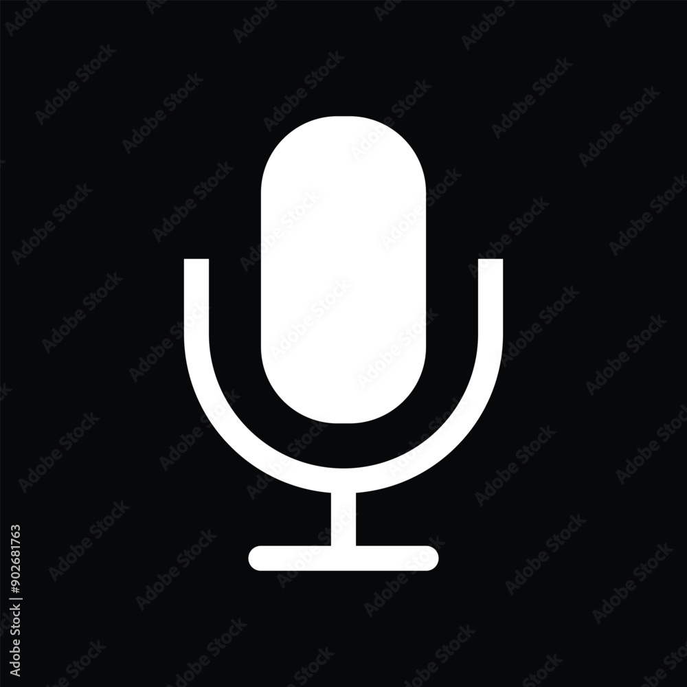 White Record Microphone icon. Audio voice recording on symbol. Flat podcast application interface sign. Vector illustration image. Isolated on black background. EPS file 174. White Record Microphone icon. Audio voice recording on symbol. Flat podcast application interface sign. Vector illustration image. Isolated on black background. EPS file 174.