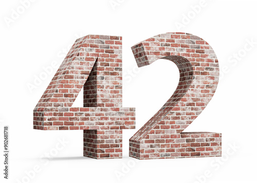 Number Forty Two 42 Digit Made Of Old Grunge Texture Wall Of Bricks 3D Illustration