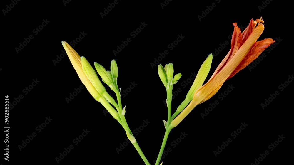Orange Lily Blossoms. Time Lapse of Opening and Withering Beautiful Orange Lily Flower. Black Background. 4K. Orange Lily Blossoms. Time Lapse of Opening and Withering Beautiful Orange Lily Flower. Black Background. 4K.