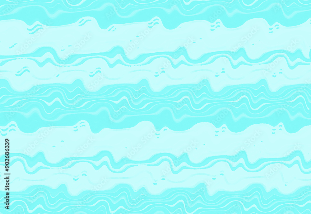 Drawing abstract cartoon of wavy blue water
