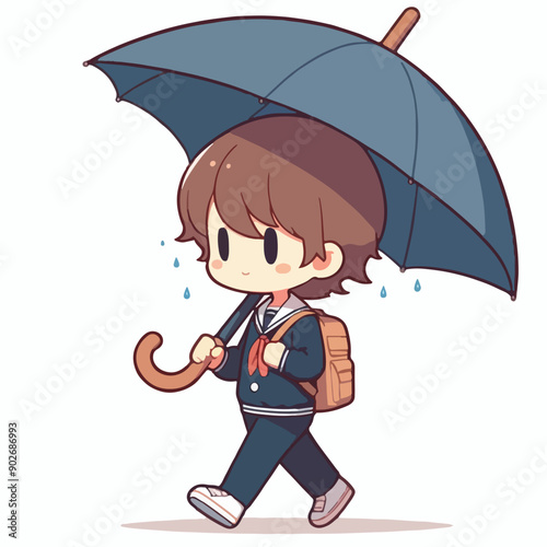 Vector of a teenager carrying an umbrella