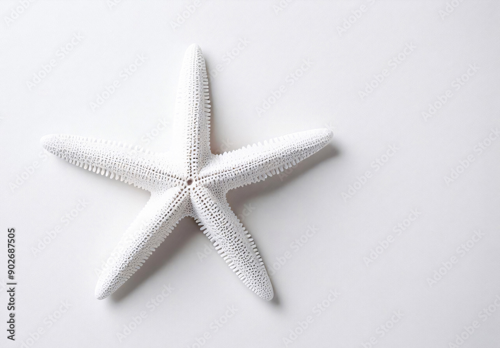 Eleganter, weißer Seestern auf weißem Hintergrund mit viel Freifläche Eleganter, weißer Seestern auf weißem Hintergrund mit viel Freifläche