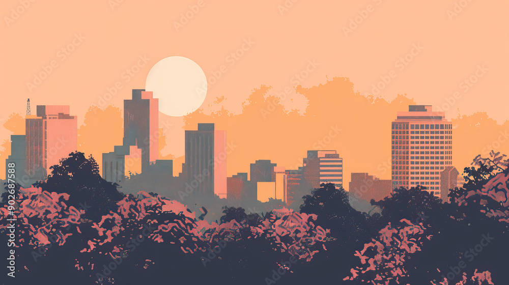 Fototapeta premium Risograph retro riso print travel poster, card, wallpaper or banner illustration, modern, isolated, clear, simple of Lusaka, Zambia. Artistic, screen printing, stencil