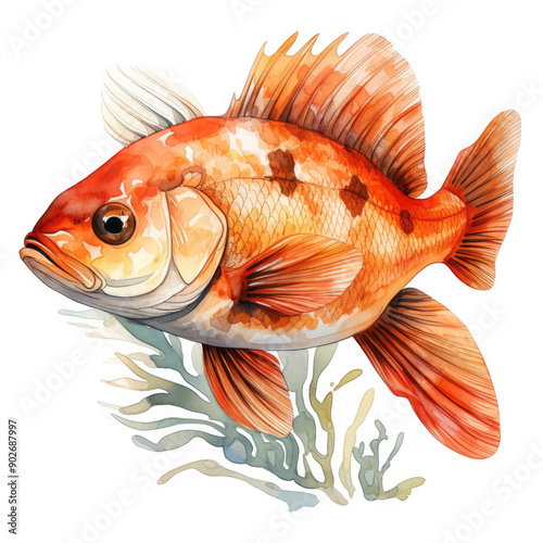 Watercolor Rockfish, clipart Illustration, Generative Ai photo