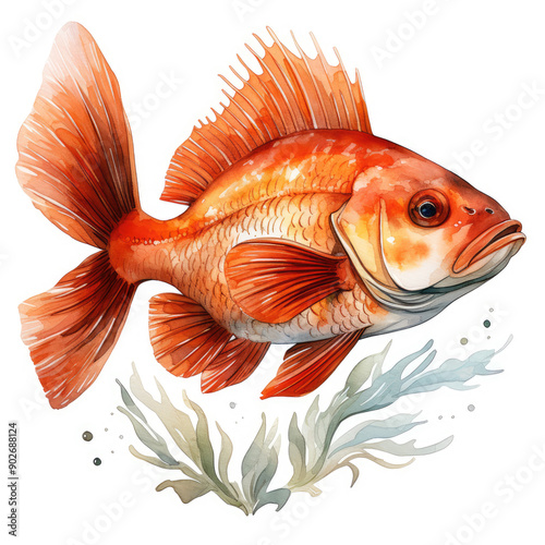 Watercolor Rockfish, clipart Illustration, Generative Ai photo